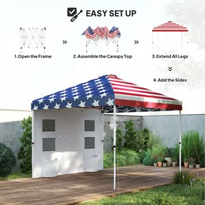 Tenda a baldacchino 3x3m con protezione solare istantanea, altezza regolabile e tasche portaoggetti, stampa bandiera americana - Product Image 4