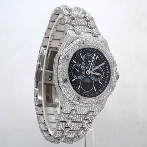 Montre de luxe pour homme, bracelet en acier inoxydable 46 mm, mouvement à quartz ETA, cadran en verre, style antique, élégante, pour affaires, avec strass, prix raisonnable - Product Image 5