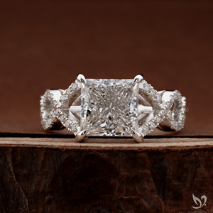 3CT Princess Cut Lab Diamond Engagement <b>Ring</b> IGI Certified <b>Split</b> Pave Twist Band in 10K White Gold - Product Image 1