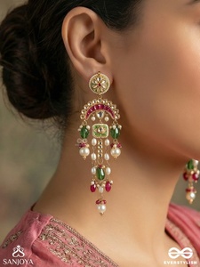 Indian Bollywood Inspired Women's Gold Plated Alloy Hyderabadi Style Drop Earrings Imitation Pearls Crystal Claw Setting Trendy - Product Image 1