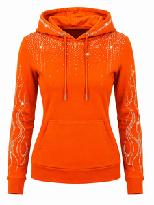 Women's Breathable Summer <b>Rhinestone</b> Zip Hoodie Front Logo 100% Cotton Fleece Long Sleeve Casual Sweatshirt Soft Warm <b>Jacket</b> - Product Image 1