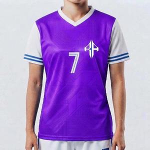 Camiseta de Fútbol de Manga Corta para Mujer, Color Morado y Blanco, con Estampado Sublimado, 100% Poliéster de Alta Calidad, por RIVIAN ATLANTIC - Product Image 1