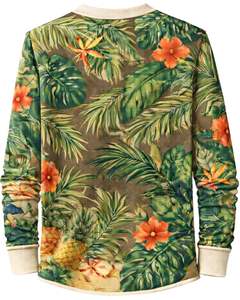 เสื้อเชิ้ตเฮนลีย์ลายดอกไม้เขตร้อนสำหรับผู้ชาย สีเขียว แขนยาว ติดกระดุม แนวลำลอง สไตล์ชายหาดฤดูร้อน น้ำหนักเบา แฟชั่นทันสมัย - Product Image 2