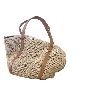 Bolso de Hombro Grande de Moda, Tejido a Mano, Bolsos y Carteras de Verano con Parte Superior de Cuero Vegano, Macramé - Product Image 1