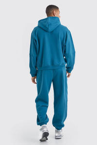 <b>Mens</b> Solid Black Custom Logo <b>Pullover</b> Hoodie with Drawstrings and Matching Lace-Up Hem Jogger Sweatpants Tracksuit OEM ODM - Product Image 5