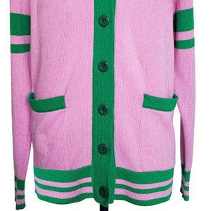 Cardigans d'hiver tricotés vintage pour femmes, style universitaire grec, rose et vert, col en V avec broderie en chenille - Product Image 5