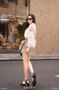 Women's Ivory Cold Shoulder Ruffle Blouse <b>Layered</b> Flounce Long Sleeve Chiffon Shirt Elegant Feminine Casual <b>Top</b> STELA - Product Image 4