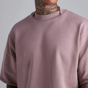 Camiseta de algodón de manga corta con cuello redondo y corte holgado para hombre, estilo casual, largo regular, teñido liso - Product Image 3
