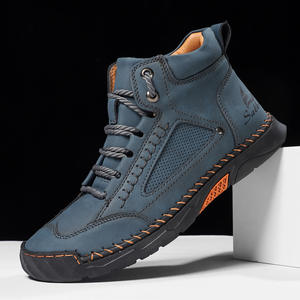 Men's PU Leather Roman <b>Boot</b> Fashion Hand-Stitched Ankle <b>Boots</b> Flat Lace-Up Casual Shoes Shock Resistant <b>Slip</b> Resistant - Product Image 3