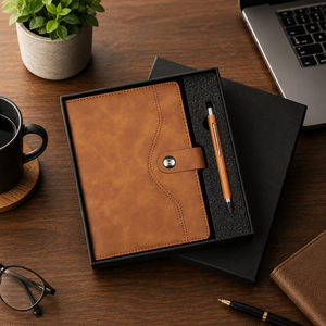 Executive Leather A5 Journal Gift Set Handmade Custom Magnetic <b>Lock</b> Elastic Closure Premium Pen <b>Diary</b> Competitive Wholesale - Product Image 1