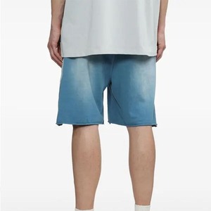 Shorts en jean délavé pour homme, taille mi-haute, coupe droite, décontracté, été, en coton, tissu respirant - Product Image 1