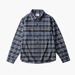 Chemise à carreaux pour homme, manches longues, 100% coton flanelle, col rabattu, boutonnée, manches longues, vêtement d'hiver, chemise en flanelle effet vieilli - Product Image 2