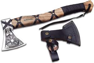 Hacha Tomahawk Artesanal de Acero Industrial con Alto Contenido de Carbono, Multiusos, para Camping, Supervivencia al Aire Libre, Mango de Madera de Palisandro, Cuero, 1.5 kg - Product Image 2