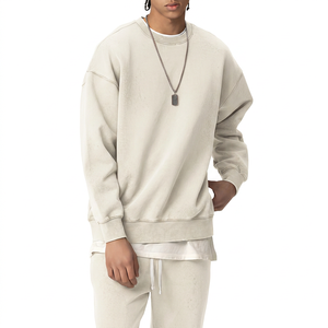 Sudadera de cuello redondo extragrande para hombre, verde liso, de algodón tejido, estilo casual para otoño, diseño antipilling - Product Image 4