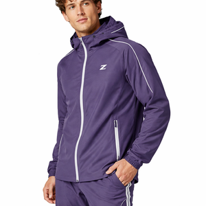Ensemble de survêtement coupe-vent violet à capuche pour homme, léger, imperméable et respirant, veste et pantalon de sport, tenue d'entraînement personnalisée OEM - Product Image 5