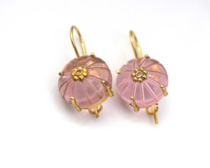 Pendientes de Aro Florales con Gemas Bañados en Oro de 18K, Hechos a Mano por Sameer Art Craft, con Engaste de Bisel y Núcleo de Latón, 8.5g, para Mujer, Boda - Product Image 2