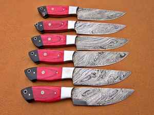 BA Enterprises Damascus Steel <b>Knife</b> <b>Set</b> 6-Piece Handmade <b>Sharp</b> Blades 4.5" Carbon Steel 96 Layers Serrated Edge Right Hand - Product Image 2