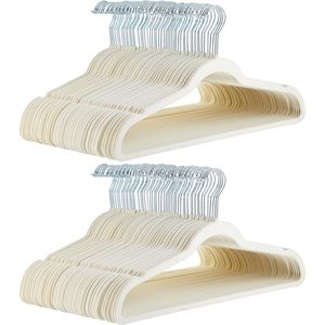 Confezione da 100 appendiabiti salvaspazio in velluto sottile antiscivolo color avorio/beige - Product Image 1