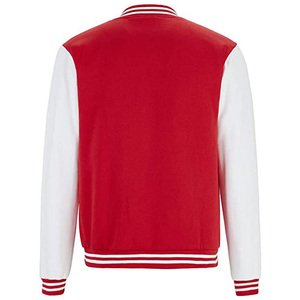 Men's Red Varsity Jacket PU Leather Windproof Custom Logo White Sleeve Stand Collar Button Front Preppy Style Autumn Wear - Product Image 4