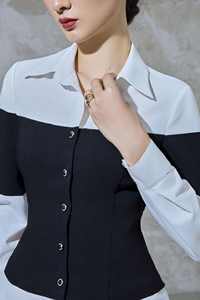 Ensemble élégant de chemise kaki et jupe superposée noire et blanche pour femme de bureau, haute qualité, tissé, modèle MARINA KS49, vêtements du Vietnam - Product Image 3