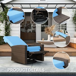 Poltrona Reclinabile Girevole in Vimini Blu Cielo Resistente all'Acqua con Poggiapiedi Sollevabile e Rotazione a 360° - Product Image 6