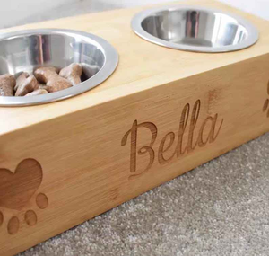 Comederos Modernos de Madera para Mascotas con Doble Plato para Comida y Agua para Perros y Gatos, Soporte Elevado de Hierro, Tazón de Acero Inoxidable para Perros - Product Image 2