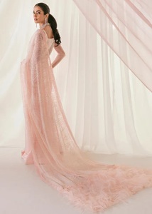 Vestido de noche largo de malla con lentejuelas y cuentas rosas, manga larga, cuello en V, para fiesta nupcial - Product Image 6
