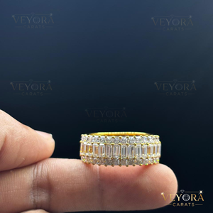 Protecteur de bague en argent sterling 925 massif authentique avec moissanite taille princesse et baguette multi-rangs - Product Image 1