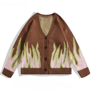 <b>Men</b> Knitted <b>Cardigan</b> Flame Print Button Front Autumn Sweater Regular Sleeve Acrylic Material - Product Image 5