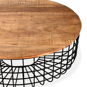 Modern Industrial <b>Solid</b> <b>Wood</b> Top Coffee Table with Iron Wire Frame and Storage Manish Art Handicrafts Living Room Furniture - Product Image 3
