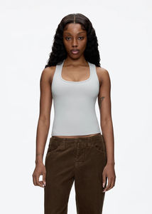 Débardeur côtelé blanc personnalisé pour femme, coupe ajustée, sans manches, col rond, basique, décontracté, sportif, fabricant de marques privées - Product Image 4