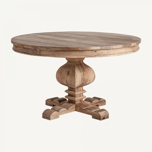 <b>Round</b> Solid Wood Portable Pedestal <b>Dining</b> <b>Table</b> Antique Design Stable Base <b>for</b> Hotel Use - Product Image 1