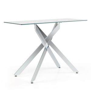 Tavolo Console in Vetro Temperato Cromato Argento da 45 Pollici con Gambe Regolabili per Arredamento Casa - Product Image 4