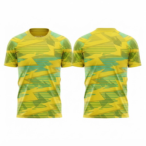 Maillot de football jaune à imprimé géométrique pour homme, manches courtes, col rond, 100 % polyester, anti-humidité, coupe ajustée, vêtement d'été - Product Image 5