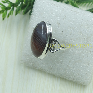Natural Botswana Agate 925 Sterling Silver Handmade <b>Ring</b> Oval Cabochon <b>Statement</b> Jewelry Boho Vintage Women Gift for unisex him - Product Image 4