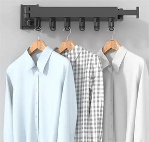 Tendedero de ropa plegable <span class=keywords><strong>barato</strong></span>, estante de ropa colgante, estante de secado de tela retráctil de montaje en pared, almacenamiento de lavandería para el hogar - Product Image 3