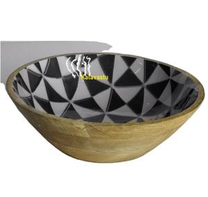 Modèle de cuisine décoratif durable Artisanat en bois Bol de service en bois avec revêtement en émail pour enseignes murales et boîtes en bois - Product Image 1