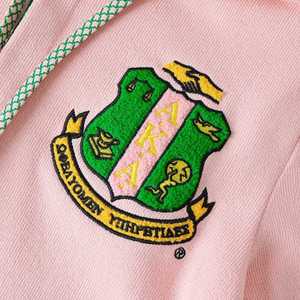 เสื้อฮู้ดดี้สีชมพูแบบติดกระดุม ยูนิเซ็กซ์ ผ้าเชนิลล์ ลายตัวอักษรกรีก พรีเมียม ผ้าฟลีซ สำหรับฤดูหนาว สไตล์วินเทจ ลำลอง สตรีทแวร์ เสื้อผ้าสั่งทำพิเศษ - Product Image 3