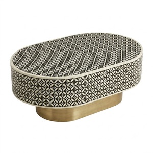 Table basse classique en os incrusté, noire et blanche, géométrique, style cascade, table centrale artisanale en os de chameau, mobilier d'appoint en promotion - Product Image 5