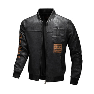 Layenne Plus Size Men's PU Leather <strong>Jacket</strong> <strong>With</strong> Stand Collar Windproof Feature OEM Varsity Style <strong>Fleece</strong> <strong>Lining</strong> - Product Image 1