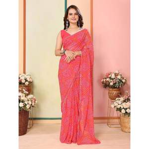 ATRACTIVA GEORGETTE LISTO PARA LLEVAR 1 MINUTO SAREE CON BLUSA SIN COSTURA GAJRI - Product Image 1