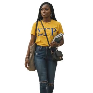 T-shirts personnalisés avec lettres Sigma Gamma Rho, T-shirt en coton imprimé sur mesure, vêtements de sororité grecque, streetwear décontracté unisexe, haut à col rond - Product Image 1