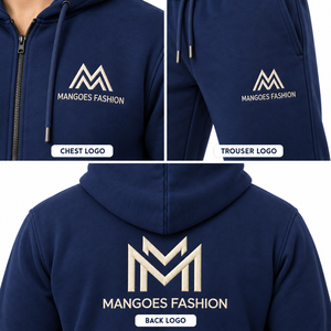 Conjunto Deportivo de Felpa Ecológica con Capucha Azul Marino para Hombre, Sudadera con Cierre Completo y Pantalones Jogger, Color Sólido Informal, Poliéster/Algodón - Product Image 5