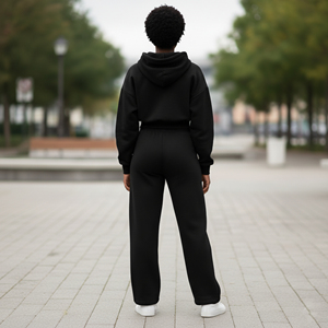 Ensemble de survêtement deux pièces sur mesure brodé, pull oversize, crop top à capuche et pantalon de jogging, grande taille, style hip-hop, hiver, longueur genou - Product Image 6