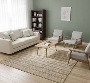 Alfombra de tejido plano de poliéster floral Kilim antideslizante hecha a máquina | Alfombra de suelo multitextura de tono natural - Product Image 2