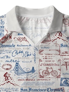 San Francisco Chronicle Print Men's Short Sleeve Shirt Regular Fit Breathable <b>Polyester</b> Summer Wear - Product Image 4