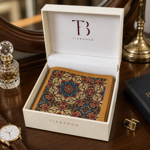 Pañuelo de bolsillo con estampado geométrico Mustard Gold para hombre |   Accesorio de Traje Premium para Bodas Formales y Negocios, Estilo Exportación India 2026 - Product Image 5