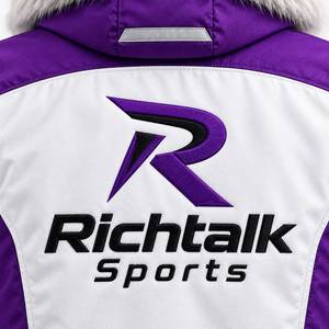 Blouson d'hiver matelassé pour homme, blanc et violet, coupe-vent, imperméable, style sportif, broderie sur le devant - Product Image 5