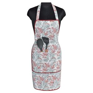 Delantal con Estampado Floral y Ribete Rojo, Delantal de Cocina de Algodón Lavable a Máquina, Estilo Clásico para Uso Diario, 1-4 Bolsillos, al por Mayor - Product Image 5
