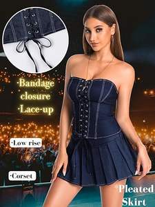 Conjunto de 2 Piezas de Moda Urbana para Mujer, Top Casual sin Mangas 100% Algodón, Shorts de Cintura Alta, Estilo Denim, Tops de Alta Visibilidad - Product Image 2